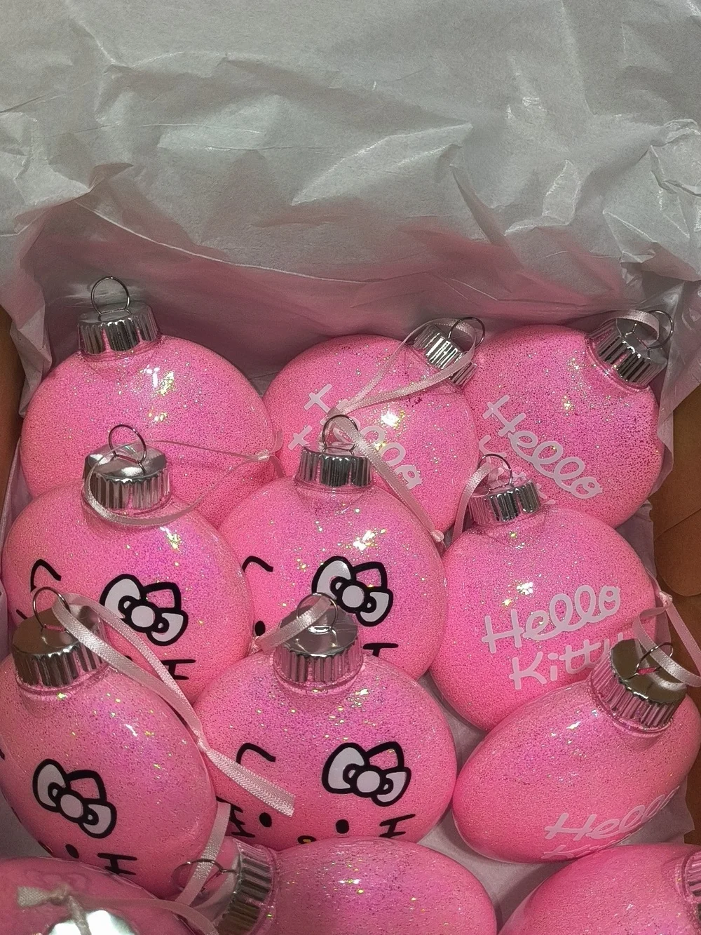 Hello Kitty Pink Glitter Holiday Bauble Set